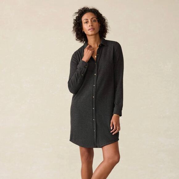 FAHERTY Legend Sweater Shirt Dress Heathered Black Twill Small S - Picture 1 of 13